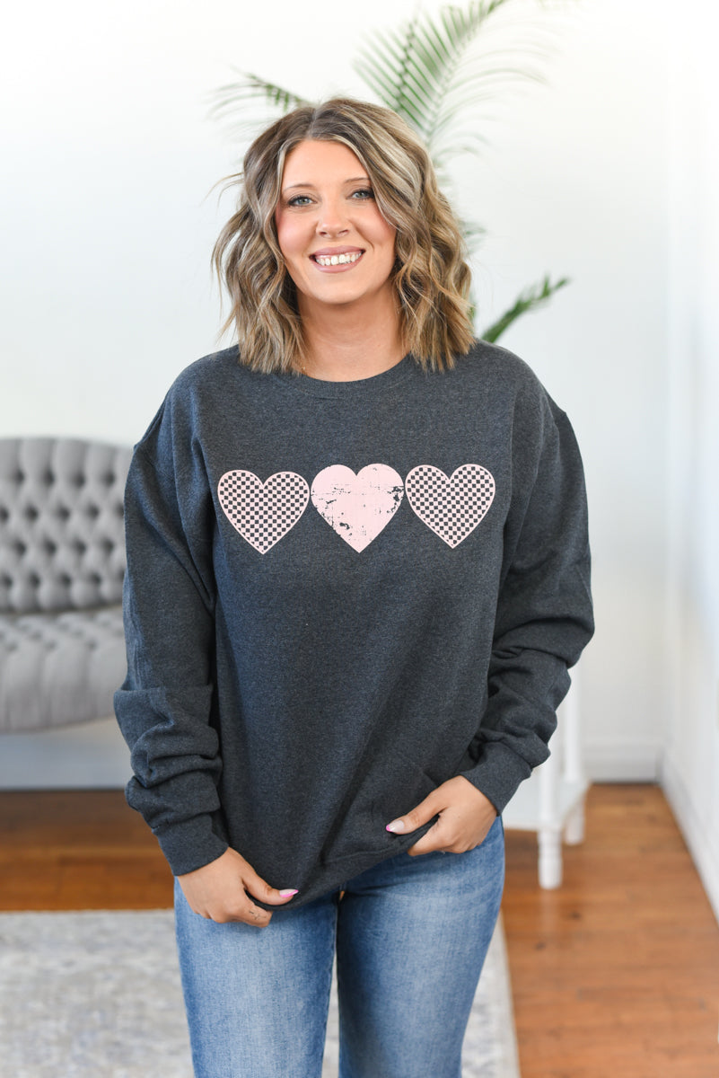 Checkered Heart Crewneck Sweatshirt