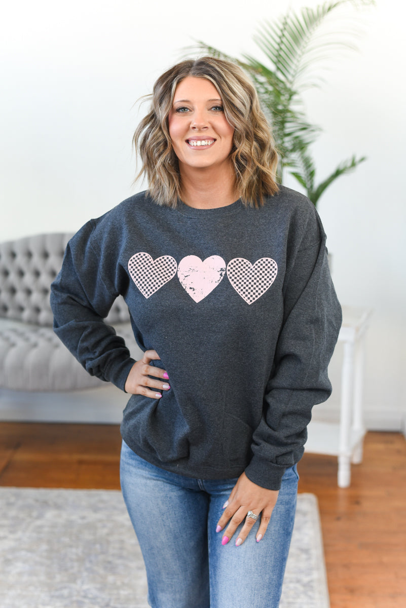 Checkered Heart Crewneck Sweatshirt