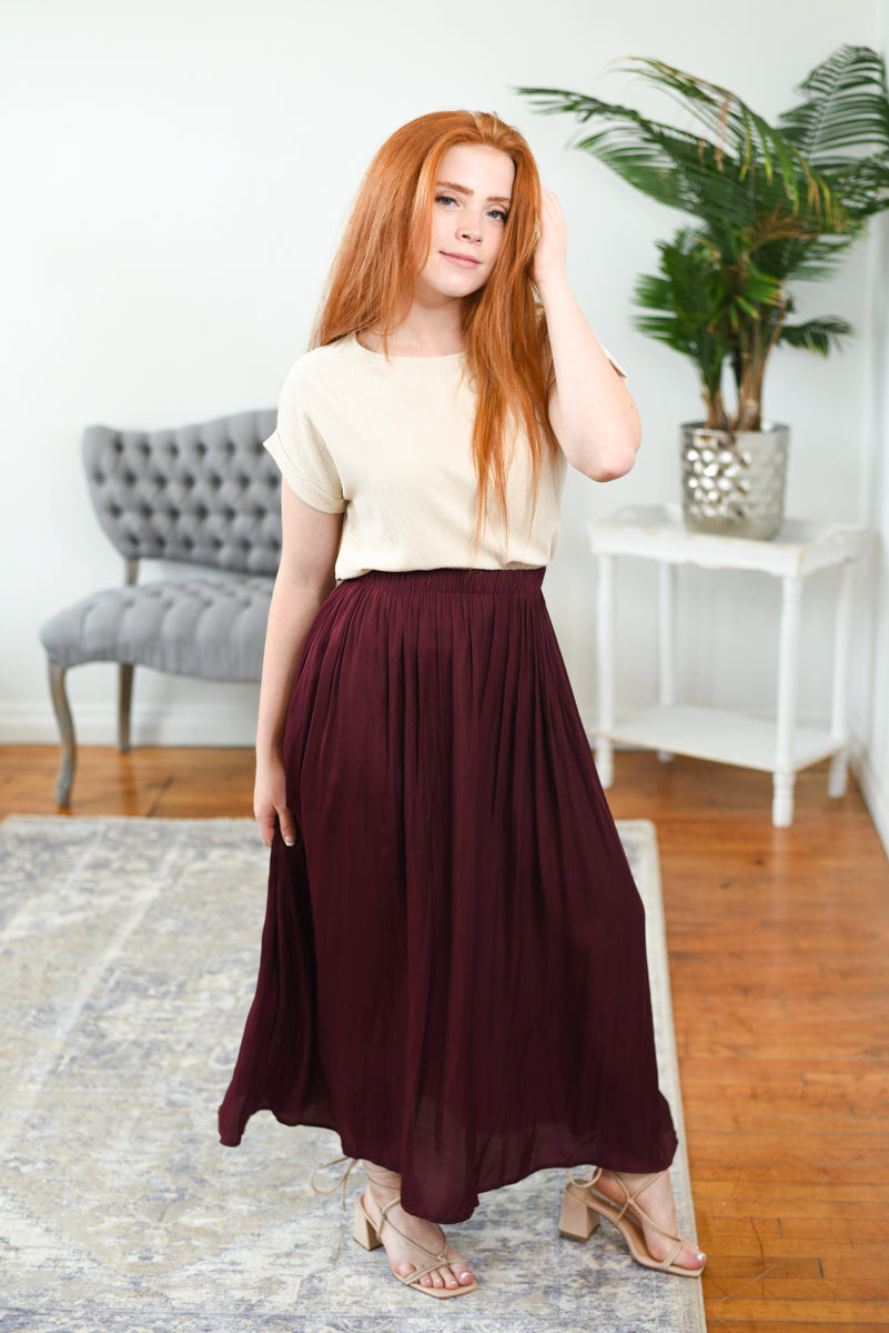 Just a Classic Midi Skirt - Burgundy FINAL SALE - Olive Rose Boutique
