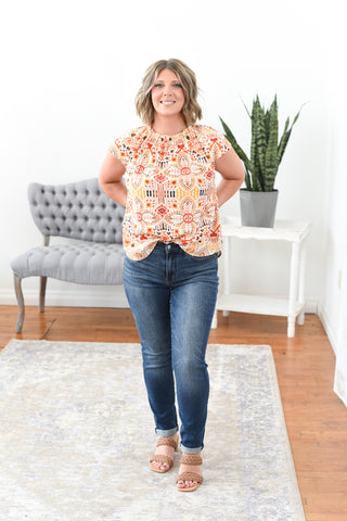 Felicity Ikat Print Ruffled Neck Blouse FINAL SALE