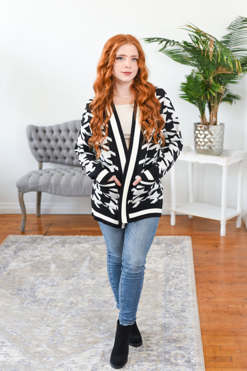 Riley Houndstooth Print Cardigan