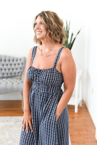 Penny Plaid Corset Front Midi Dress