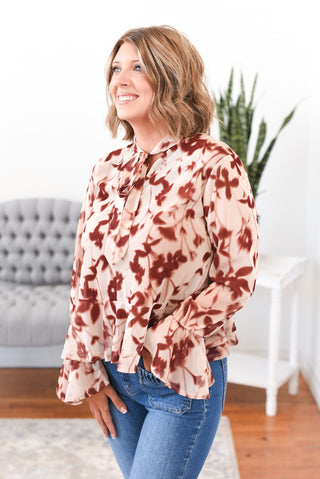 Autumn Rose Boho Floral Ruffle Hem Top