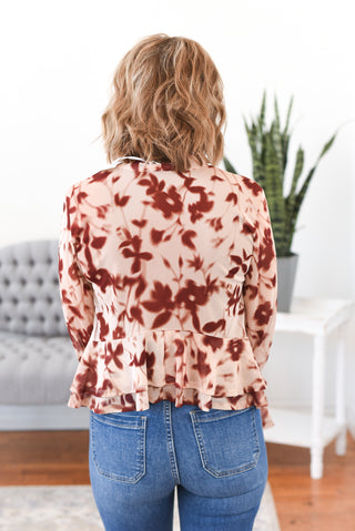 Autumn Rose Boho Floral Ruffle Hem Top
