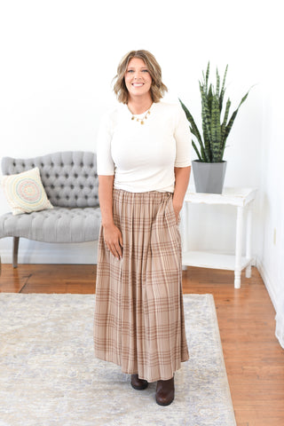 Aubree Plaid Pleated Midi Skirt