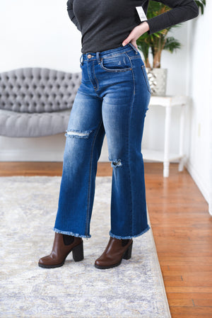 Dylan High Rise Frayed Wide Leg Ankle Risen Jeans
