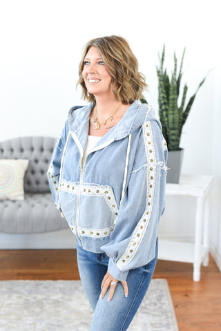 Cammille Lace & Stud Denim Jacket