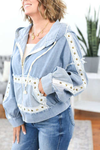 Cammille Lace & Stud Denim Jacket