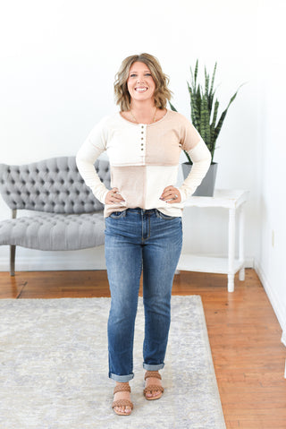 Penelope Half Button Color Block Top