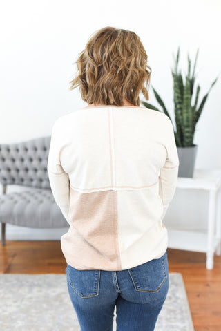 Penelope Half Button Color Block Top