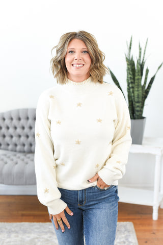 Lydia Embroidered Flower Mock Neck Sweater