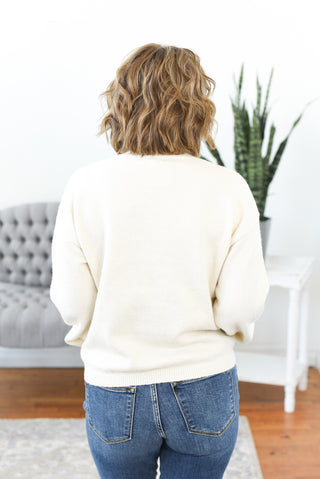 Lydia Embroidered Flower Mock Neck Sweater