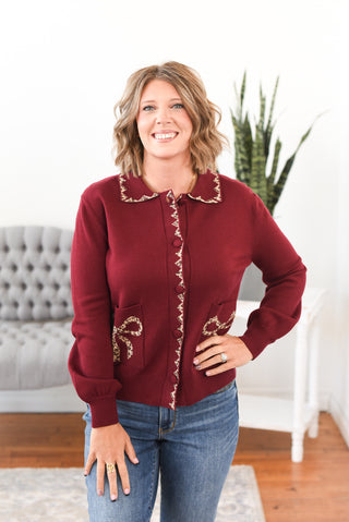 Perry Animal Print Bow Detail Sweater Cardigan