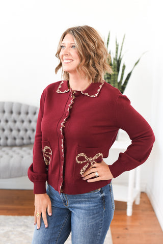 Perry Animal Print Bow Detail Sweater Cardigan
