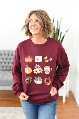 Cozy Autumn Days Collage Pullover Sweatshirt FINAL SALE