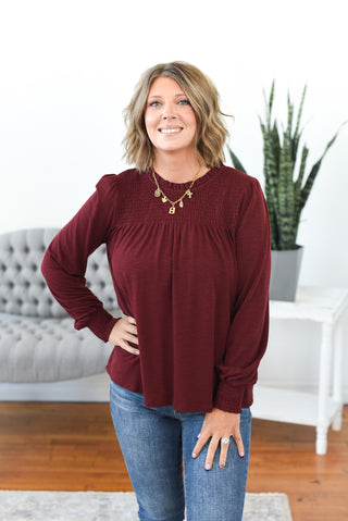Marey Mock Neck Smocked Top FINAL SALE