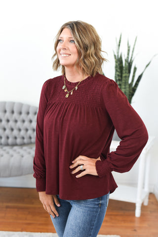 Marey Mock Neck Smocked Top FINAL SALE