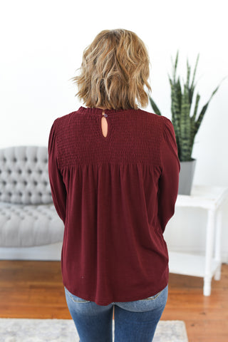 Marey Mock Neck Smocked Top FINAL SALE