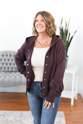 Lucey Snap Button Down Hoodie Jacket