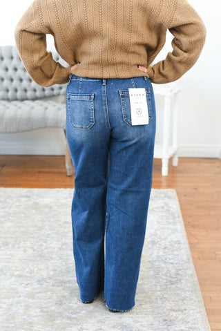 Ellis Mid Rise Patch Pocket Wide Leg Risen Jeans