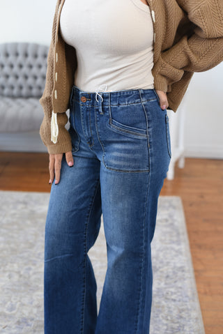 Ellis Mid Rise Patch Pocket Wide Leg Risen Jeans