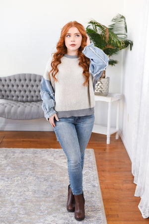 Chasity Denim-Sleeve Sweater
