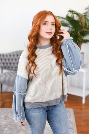 Chasity Denim-Sleeve Sweater