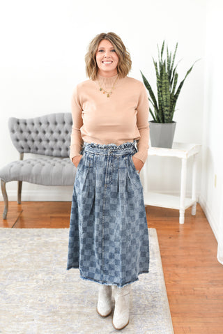 Bronwyn Checkered Denim Skirt