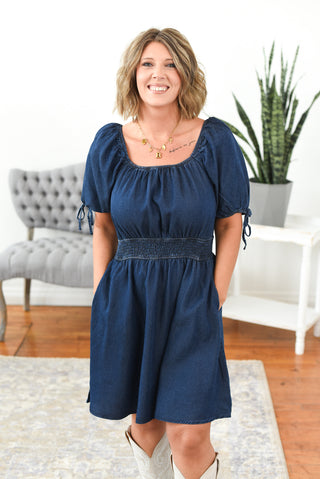 Delilah Smocked Waist Denim Mini Dress