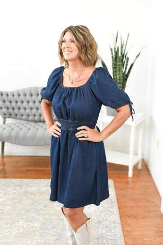 Delilah Smocked Waist Denim Mini Dress