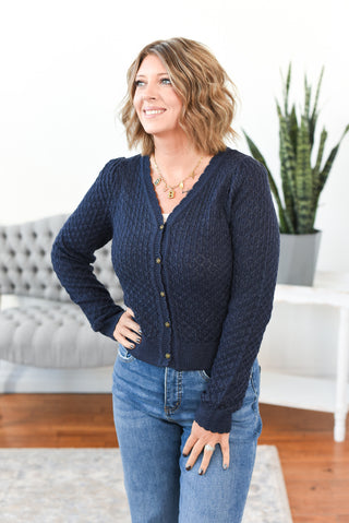Navy Rose Button Cardigan