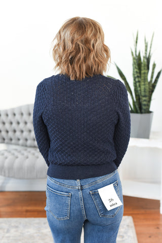 Navy Rose Button Cardigan