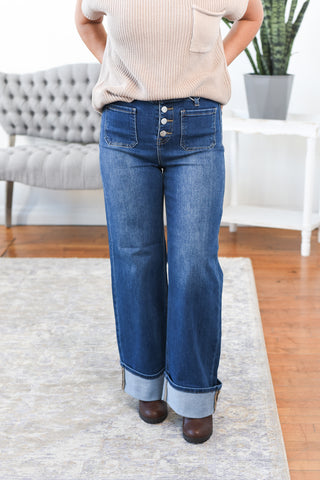 Callie High Rise Patch Pocket Wide Leg Risen Jeans