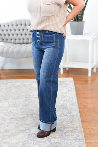Callie High Rise Patch Pocket Wide Leg Risen Jeans