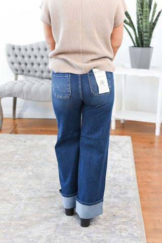 Callie High Rise Patch Pocket Wide Leg Risen Jeans