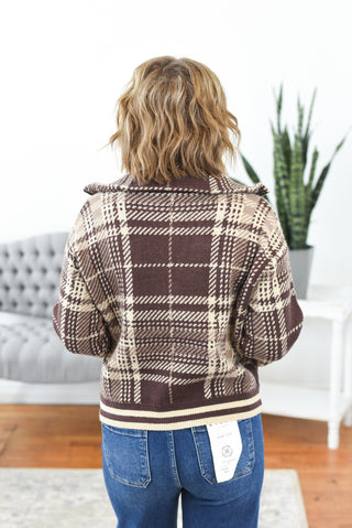 Inez Plaid Zip Up Cardigan Jacket