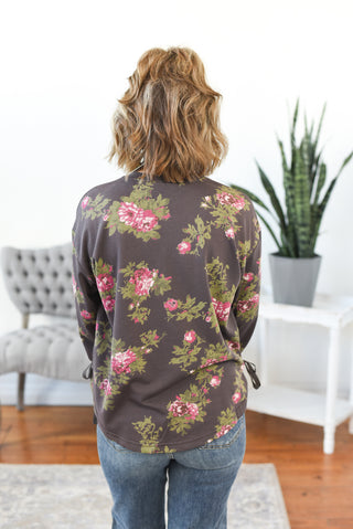 Violette Floral Terry Tie Waist Sweatshirt FINAL SALE