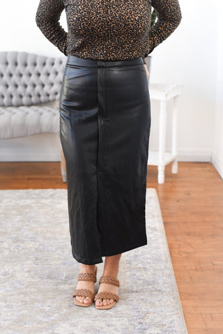 Farrah Faux Leather Midi Skirt