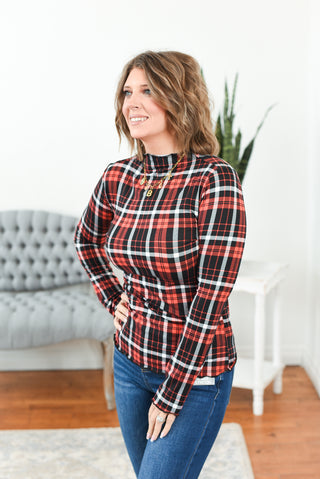 Candy Cane Plaid Mock Neck Top FINAL SALE