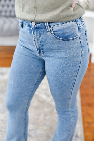 Marilyn Rhinestone High Rise Slim Straight Risen Jeans