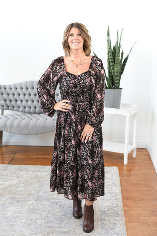 Mia Floral Chiffon Midi Dress