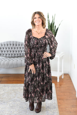 Mia Floral Chiffon Midi Dress