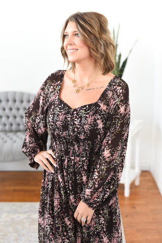 Mia Floral Chiffon Midi Dress