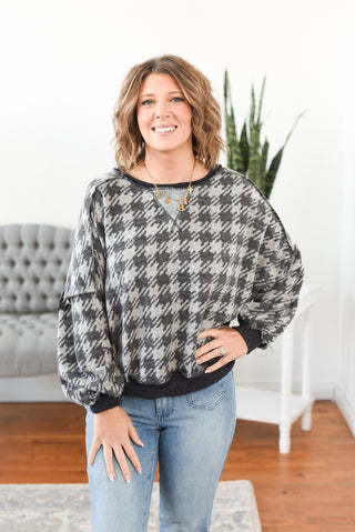 Harrison Houndstooth Print Hacci Top