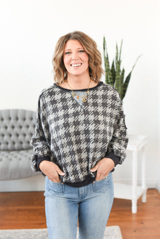 Harrison Houndstooth Print Hacci Top