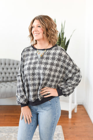 Harrison Houndstooth Print Hacci Top