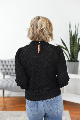 Estelle Fuzzy Grid Mock Neck Top FINAL SALE