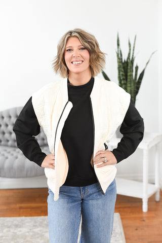 Quincy Quilted Jersey Knit Zip Up Vest