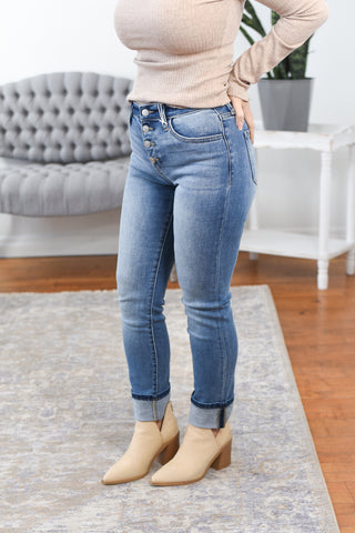 Jolie Mid Rise Slim Straight Button Fly Kancan Jeans