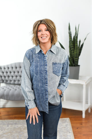 Malika Mixed Striped Denim Oversized Shirt